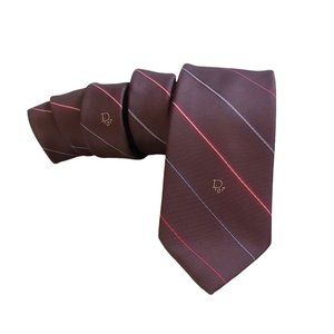 Vintage Christian Dior Vintage Silk Blend Tie asymmetrical‎ stripes blue Brown